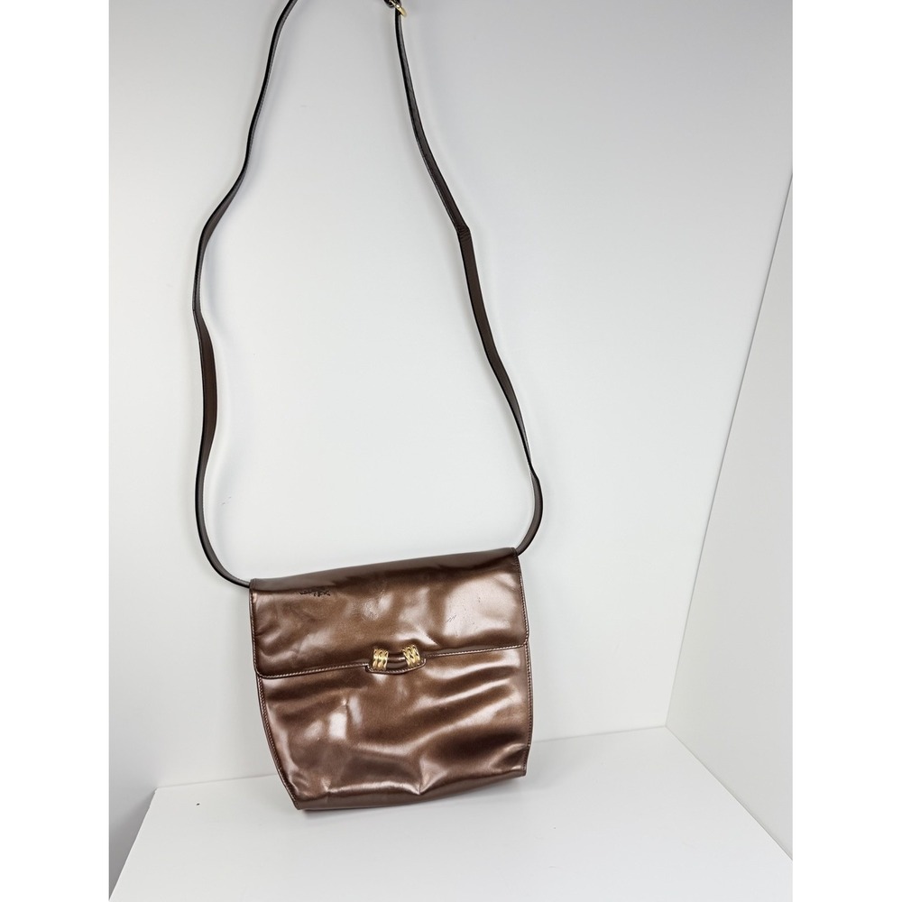 Salvatore Ferragamo M211044 Bronze Leather Shoulder Bag Made In Italy - Picture 2 of 16